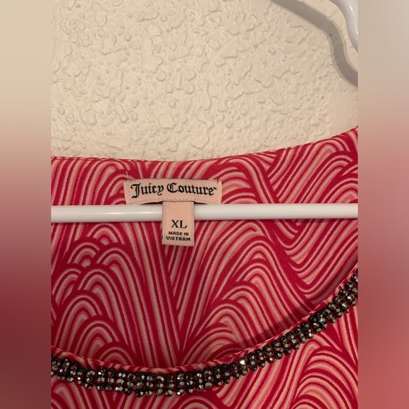 Juicy Couture Women XL Blouse Top Pink White Ruffles Embellished Stones layere - Picture 5 of 6